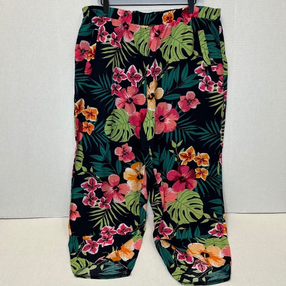 Gracila Tropical Floral Print Wide-Leg Cropped Pants – Size Large - Picture 1 of 11